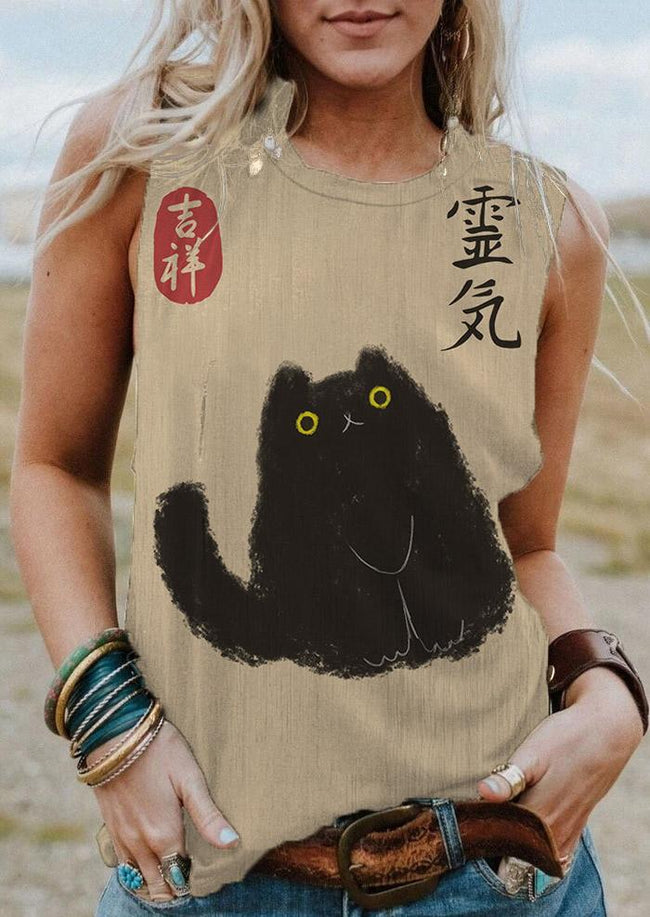 Vintage Japanese Cat Print Tank Top