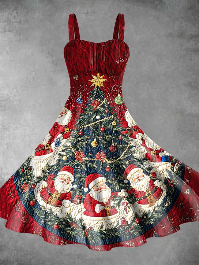 Vintage Santa Print Halter Dress