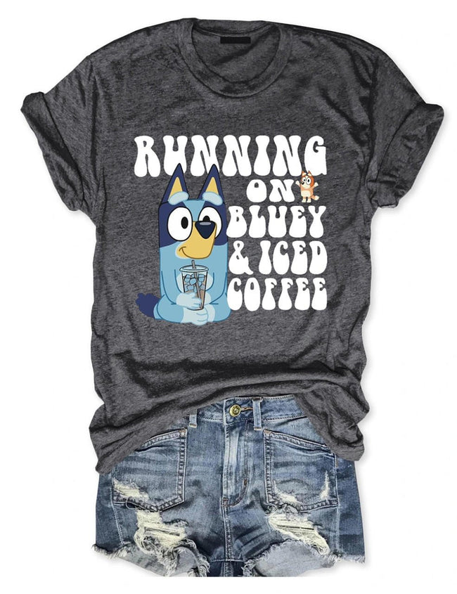 Running On Bluey And Iced Coffee Print T-Shirt