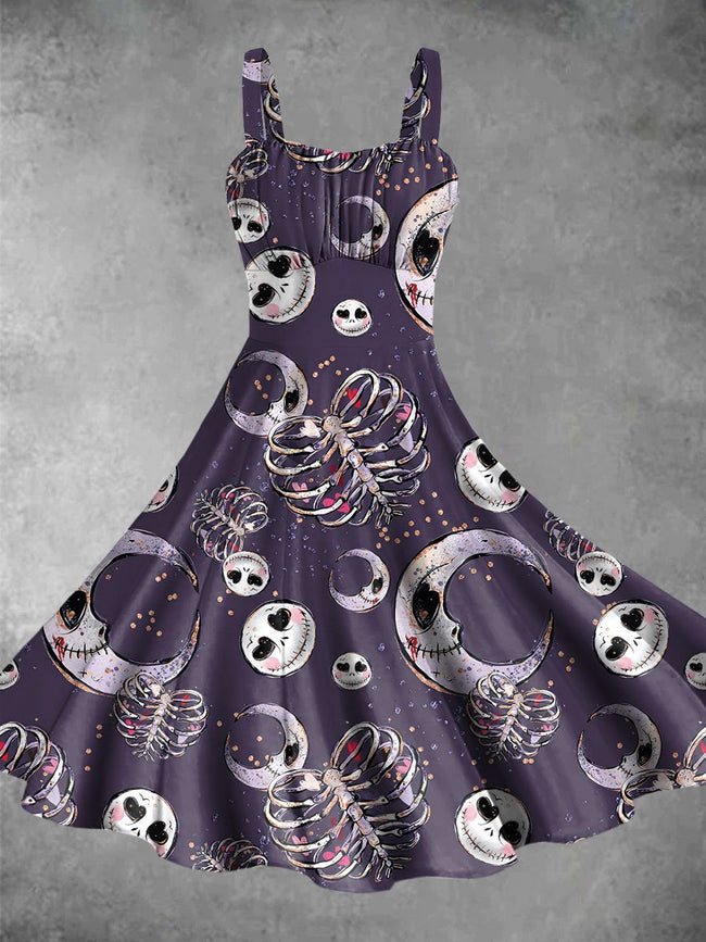 Vintage Halloween Nightmare Print Backless Dress