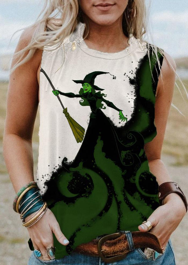 Vintage Halloween Witch Print Tank Top