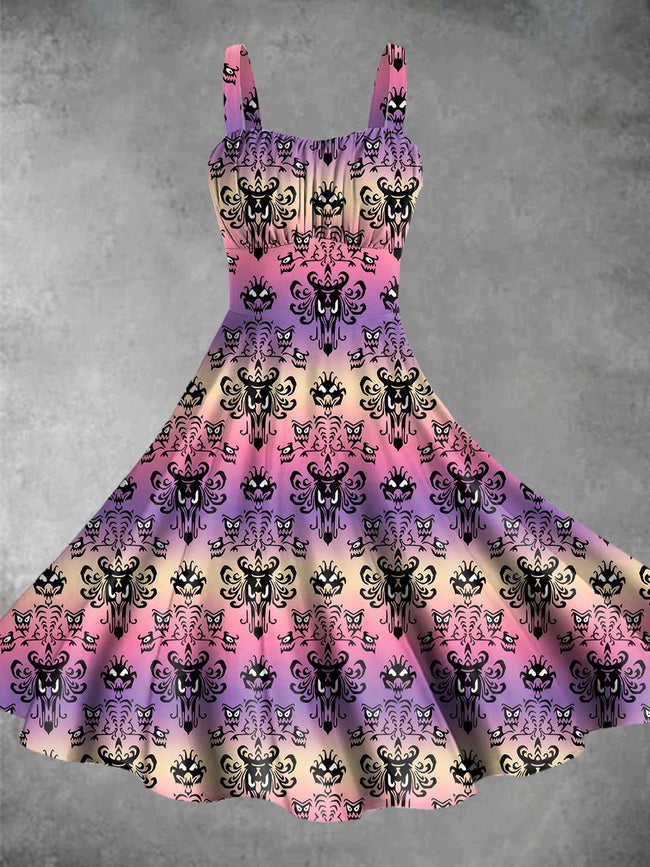 Vintage Halloween Cartoon Print Backless Dress