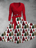 Women's Vintage Christmas Print Two-Piece Dress