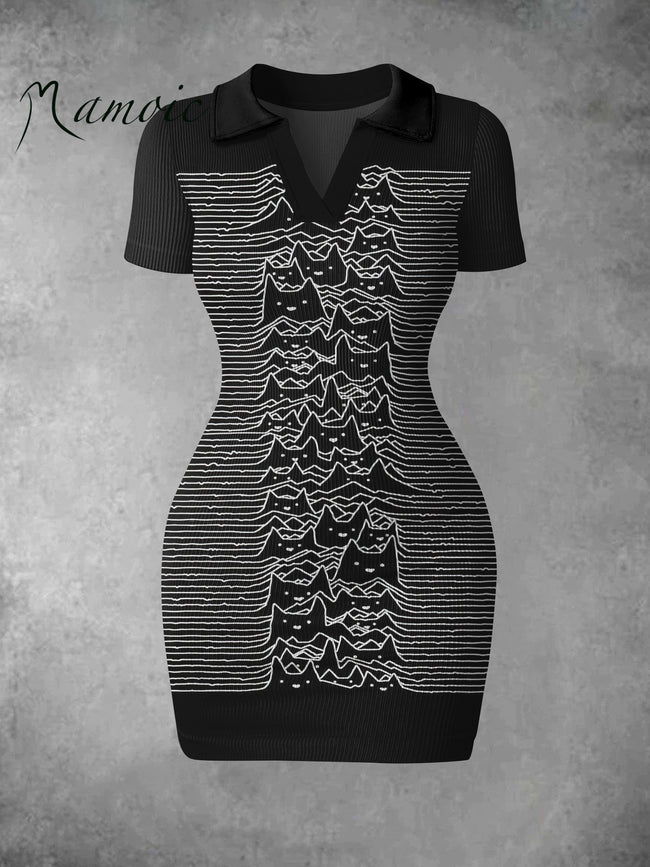 Women's Vintage Visual Effects Sweater Print Ribbed Bodycon Mini Dress