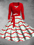 Vintage Christmas Tree Cake Icing Print Two-Piece Backless Dress