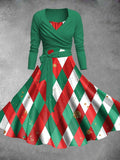 Vintage Christmas Print Two-Piece Backless Dress