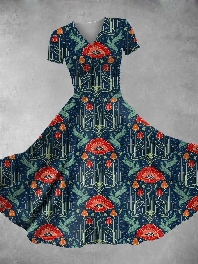Women's Vintage Florar Print Maxi Dress