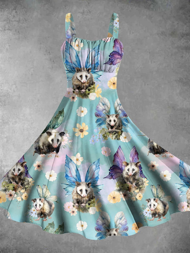 Opossum Fairy Print Backless Dress