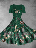 Vintage Halloween Wizard Print Two-Piece Dress