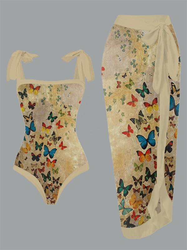 Vintage Butterfly Art Print One Piece Swimsuit And Cover Up