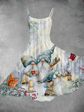 Women's Vintage Snow Forest Gnomes Print Two-Piece Dress