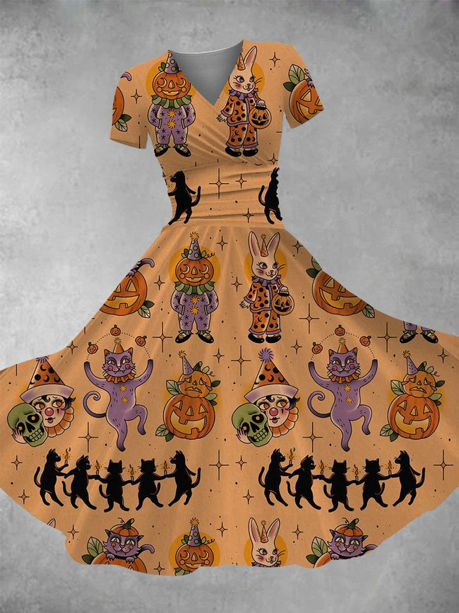 Women's Vintage Halloween Tattoos Print Maxi Dress