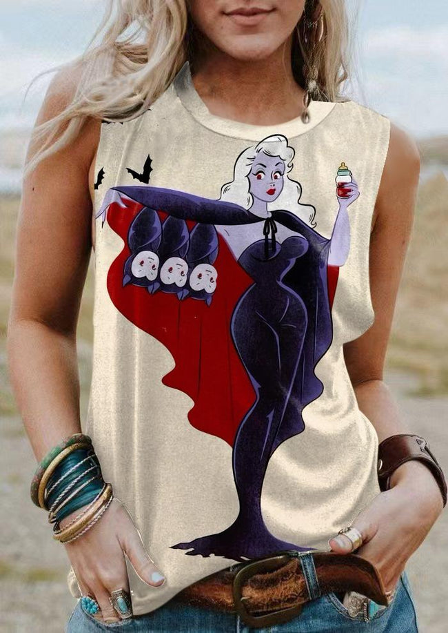 Vintage Bat Woman Print Tank Top