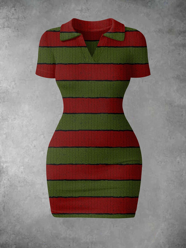 Women's Vintage Halloween Elm Street Print Ribbed Bodycon Mini Dress