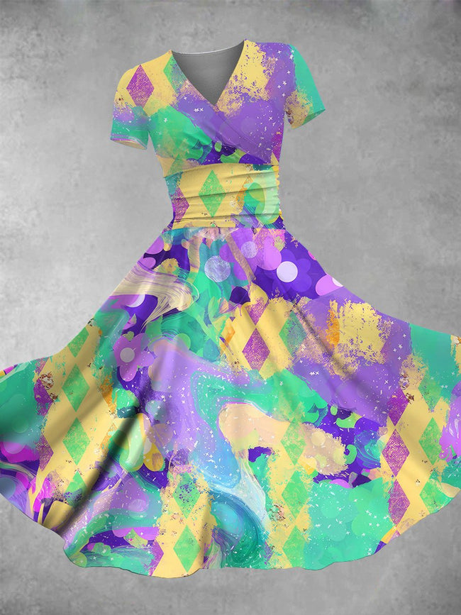 Women's Vintage MARDI GRAS Print Maxi Dress