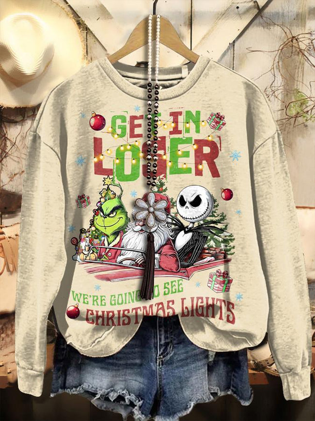 Vintage Christmas Cartoon Star Print Sweatshirt