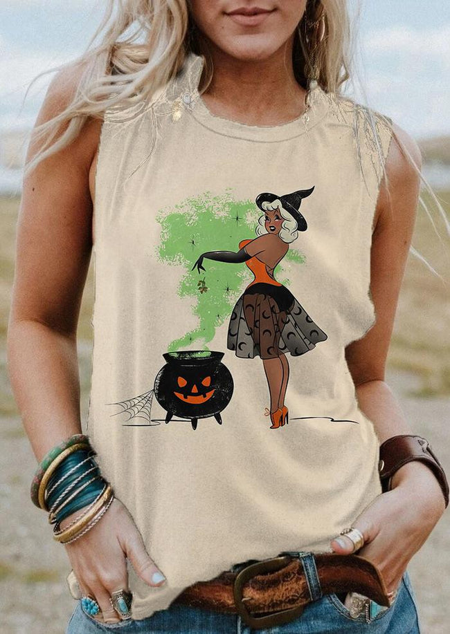 Vintage Halloween Witches Brew Print Tank Top