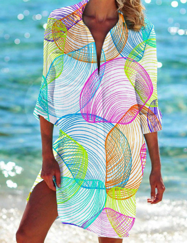 Women's Conch Print Beach Shirt Dress