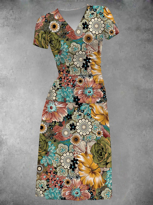 Women's Vintage Flora Art Print  Midi Dress