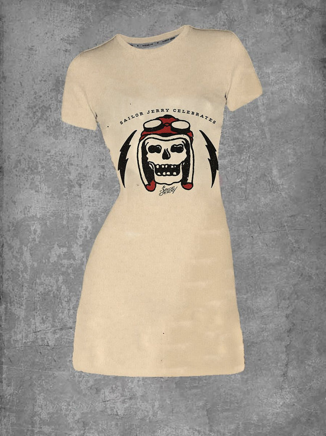 Women's Skull Pilot Tattoo T-Shirt Dress