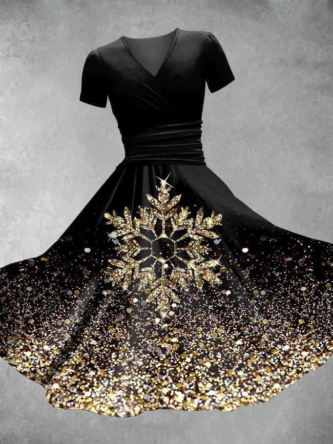 Women's Vintage Glitter Printed Maxi Dress