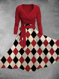 Women's Vintage Diamond Checkerboard Print Two-Piece Dress