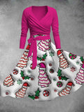 Women's Vintage Christmas Print Two-Piece Dress