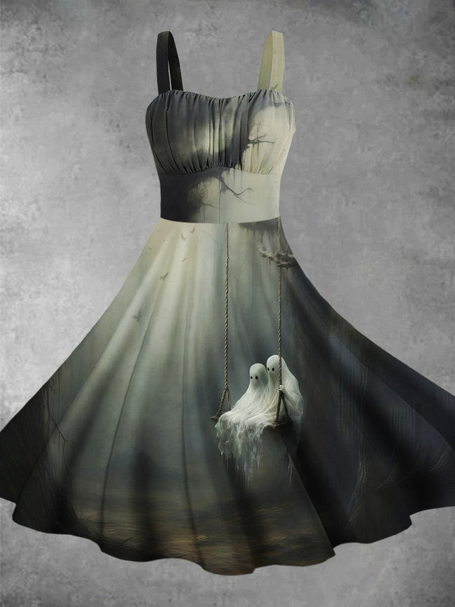 Vintage Ghosts on Swing Backless Dress