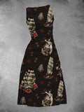 Women's Vintage Forget Me Not Sailor Jerry Tattoo Maxi Dress
