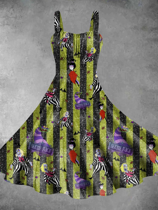 Vintage Beetle Juice Halloween Print Backless Dress