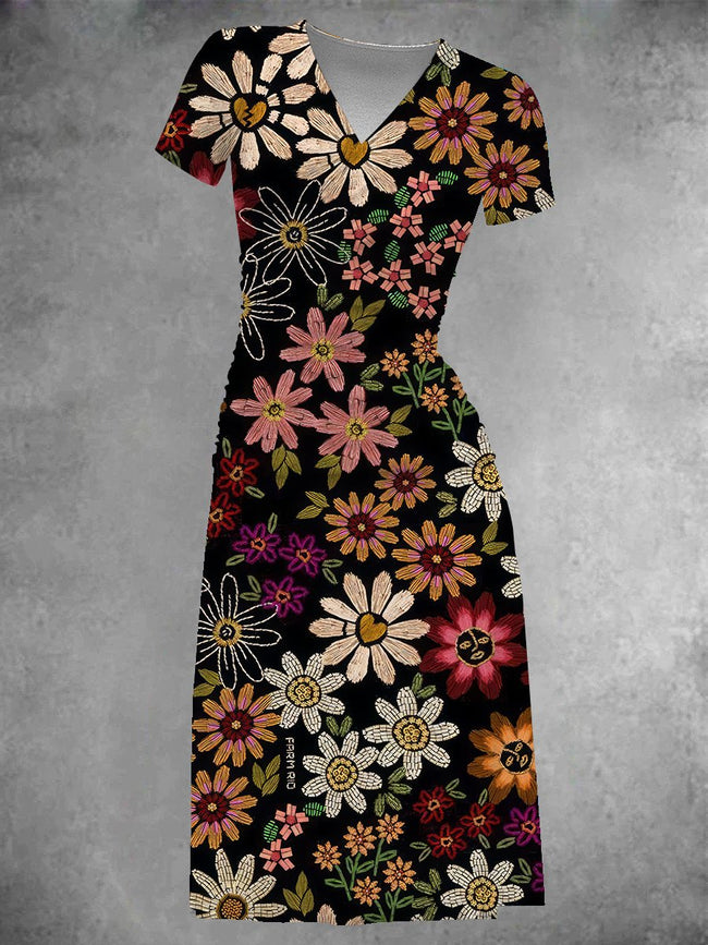 Women's Vintage Flower Garden Print Midi Dress