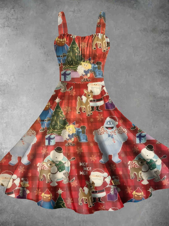 Vintage Christmas Movie Print Backless Dress