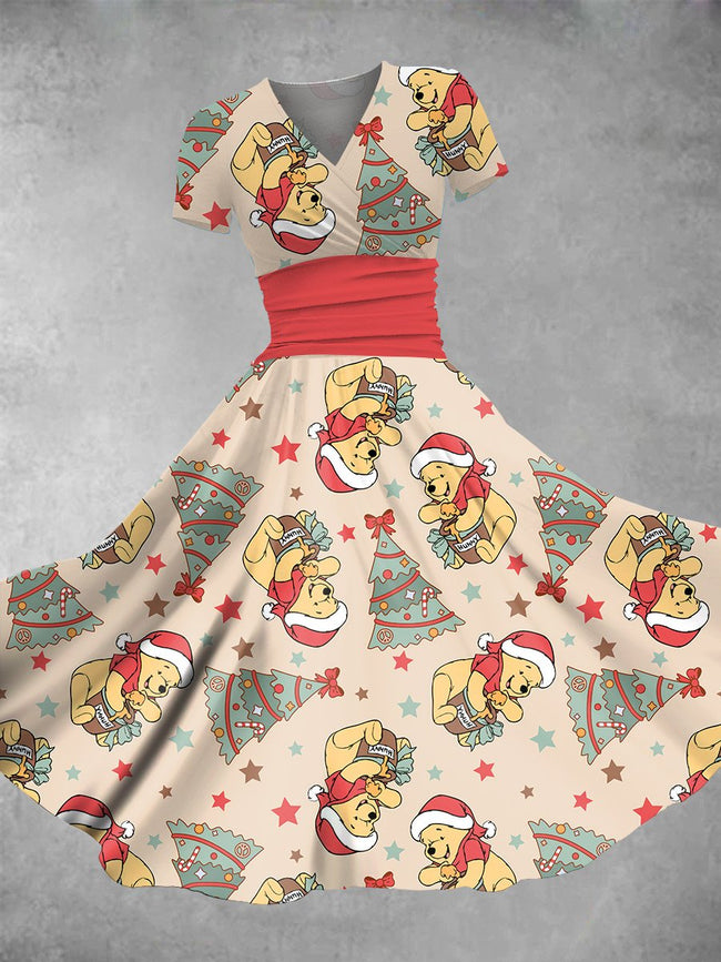 Women's Vintage Christmas Cute Cartoon Print Maxi Dress