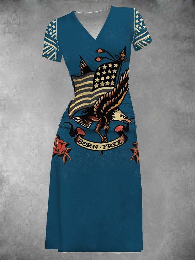 Women's Vintage Eagle Print Graphic Two-Piece Midi Dress Set