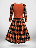 Women's Vintage Halloween Pumpkin Pattern Two-Piece Dress