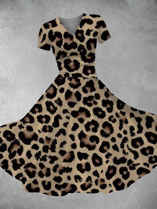 Women's Vintage Leopard Print Maxi Dress