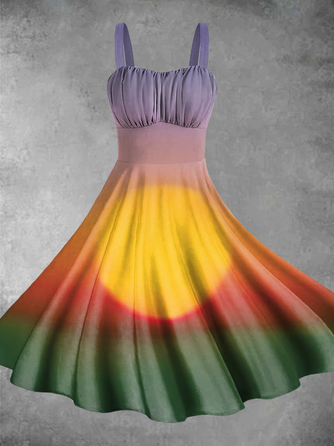 Vintage Sunset Art Print Backless Dress