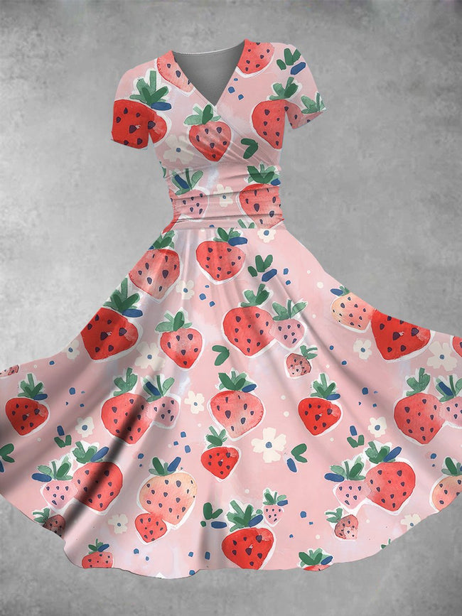 Women's Valentine's Day Strawberry Print Maxi Dress