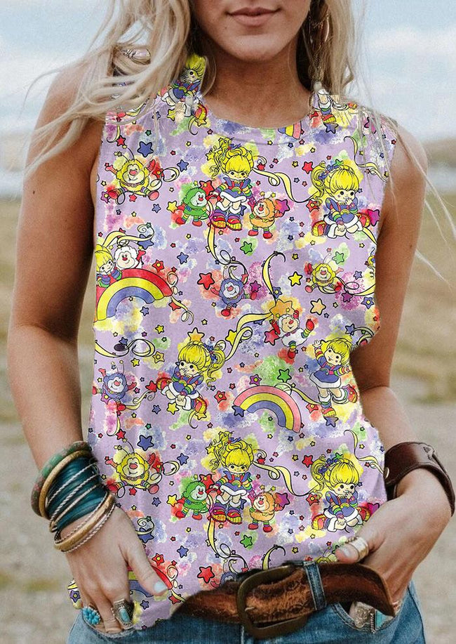 Vintage 1980s Rainbow Girl Print Tank Top