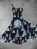 Women's Vintage Christmas Santa Jack Print Two-Piece Dress