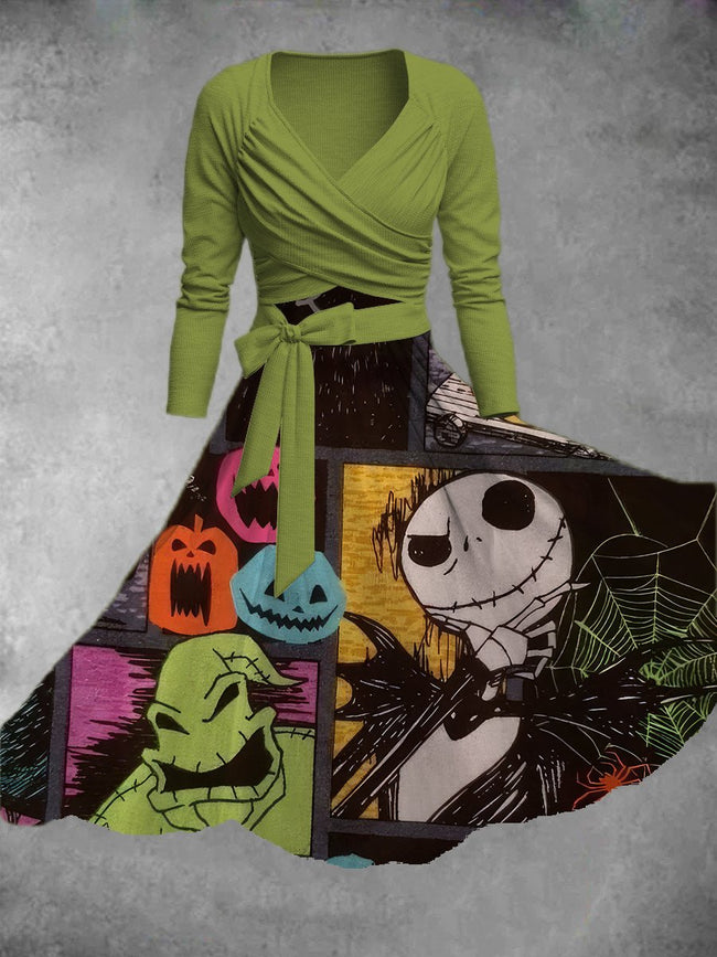 Women's Vintage Halloween Nightmare Print Two-Piece Dress