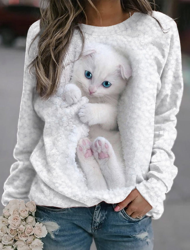 Winter Cute Cat Print Sweatshirt