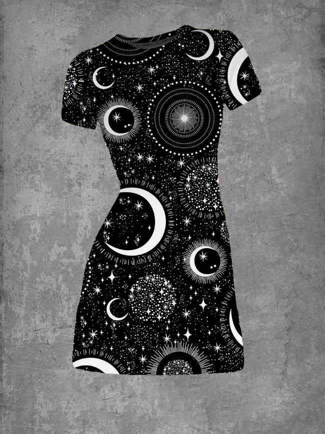 Women's Moons and Stars Print T-Shirt Dress