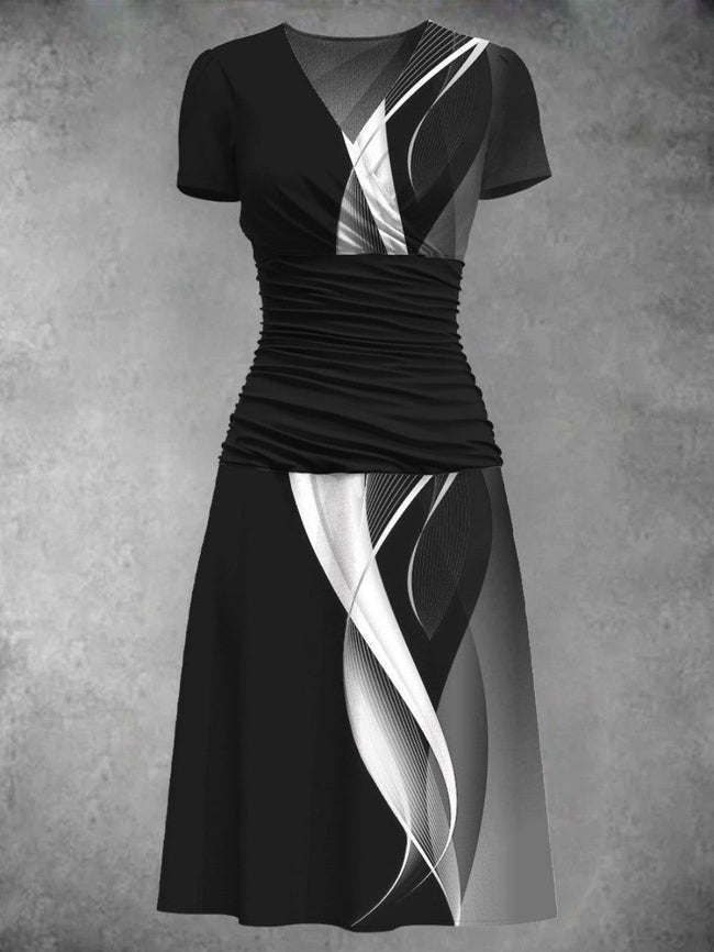 Women's Vintage Art Print Midi Dress
