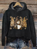 Vintage Christmas Snowman Print Hoodie