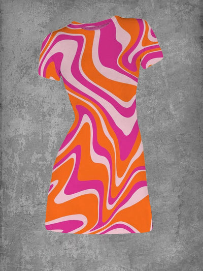 Women's Swirl Art Print Crew Neck T-Shirt Dress
