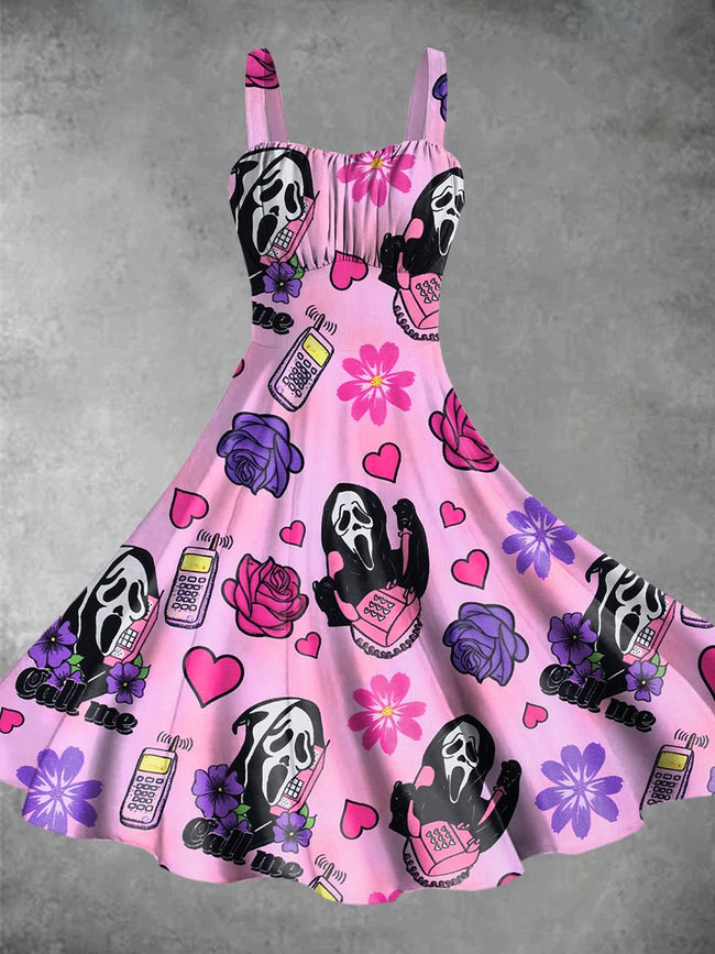 Halloween Scream Print Backless Dress