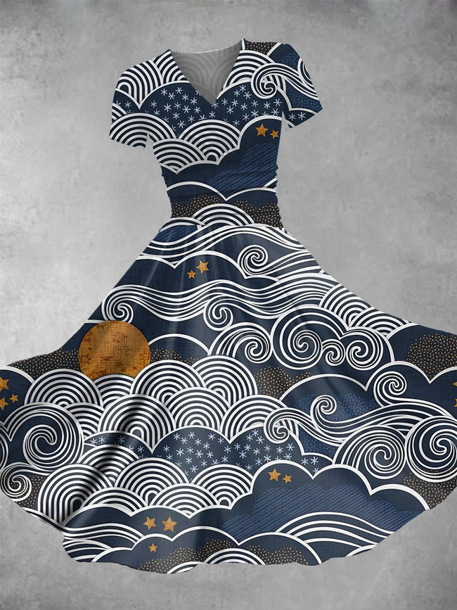 Women's Vintage Cozy Night Sky Print Maxi Dress