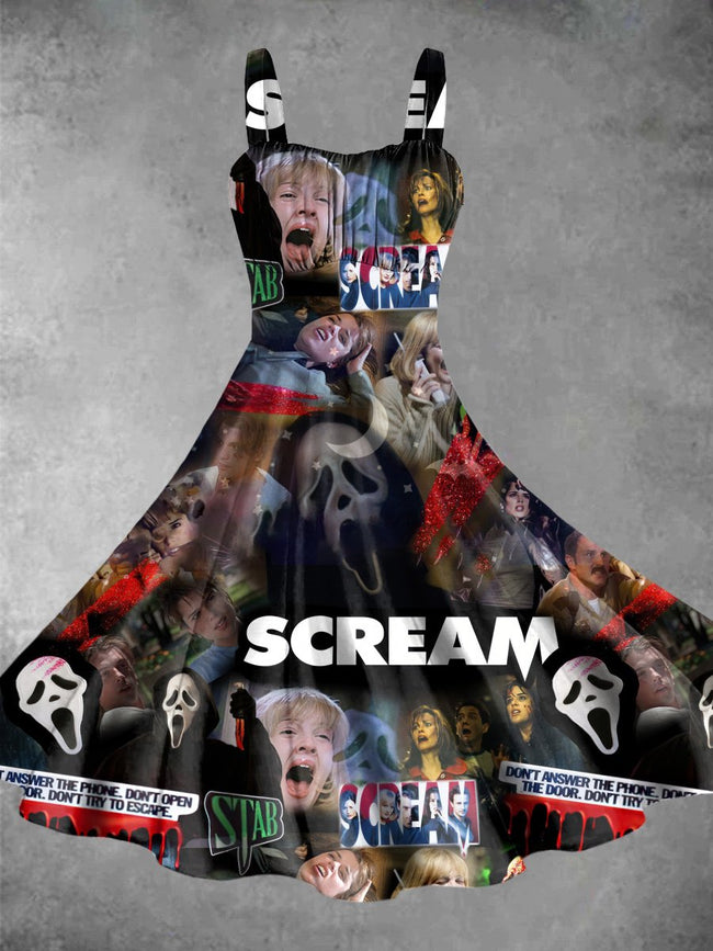 Vintage Horror Movie Posters Halloween Print Backless Dress