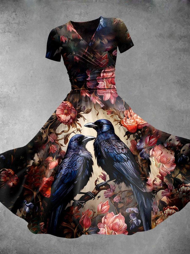 Women's Halloween Crows Print Maxi Dress